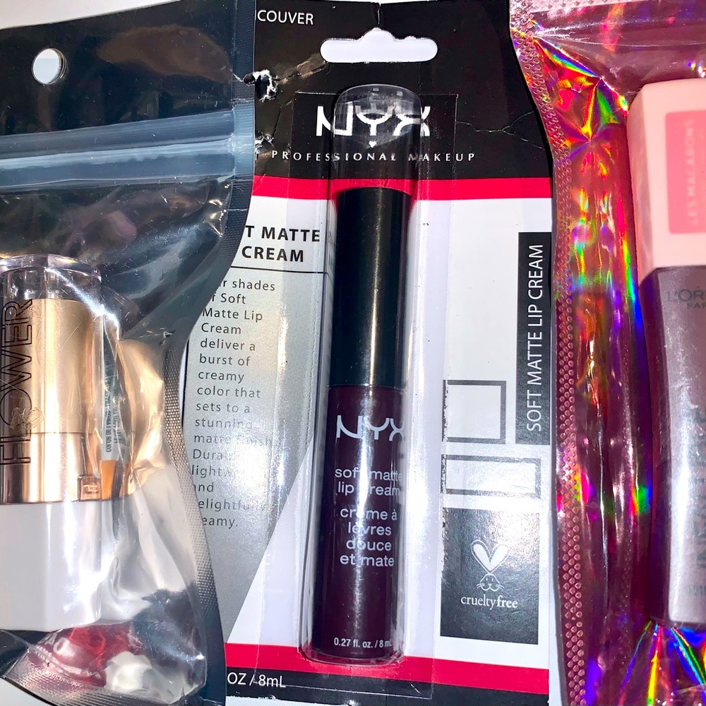 NYX, L'Oreal, & Flower Beauty Cranberry/Crimson Shades 3 Pc Lip Lot For Fall